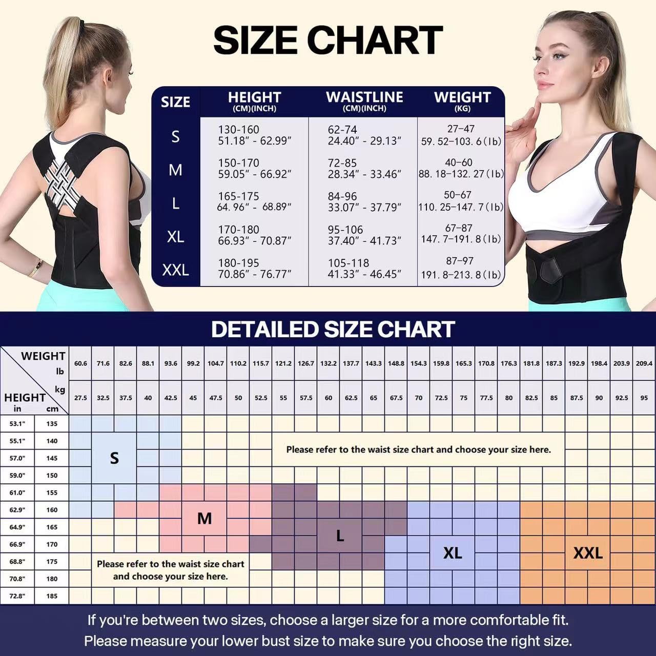 Posture corrector product size chart