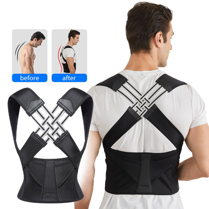 Demonstration of before and after use of back posture corrector 